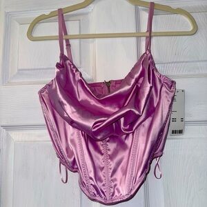 NWT Urban Outfitters Boned Satin Pink/Rose Corset Crop Top Size Large